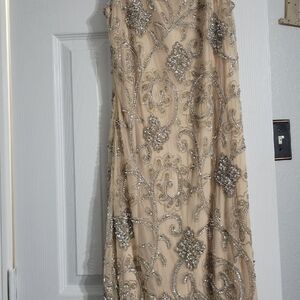 Elegant Beige and Silver Embellished Dress